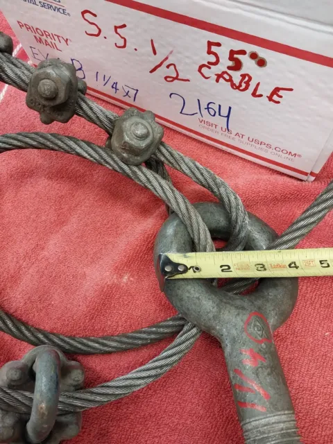 1/2 stainless  aircraft heavy lift cable  55 in. w. 7 clamps 1 1/4 dia. eye bolt