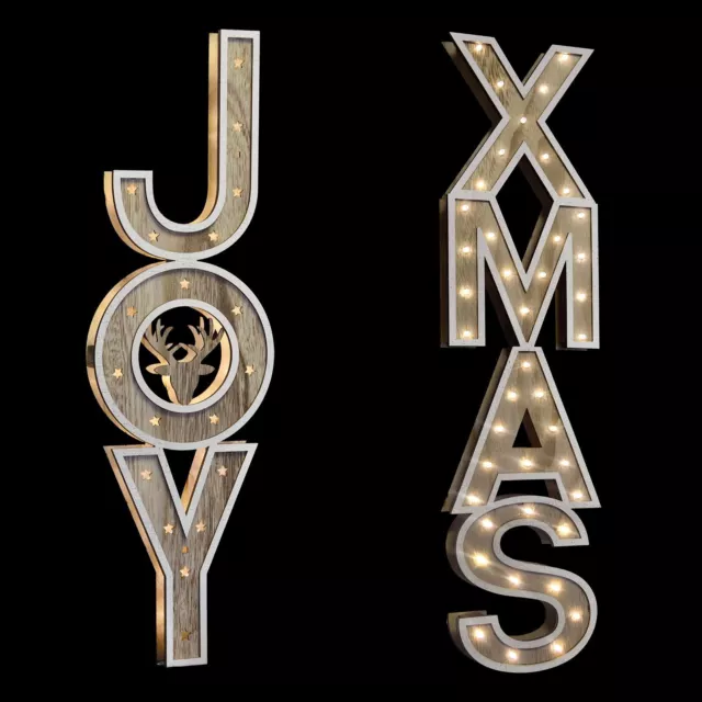 Vertical Light Up Joy Xmas Christmas Decoration Ornament LED Battery Operated