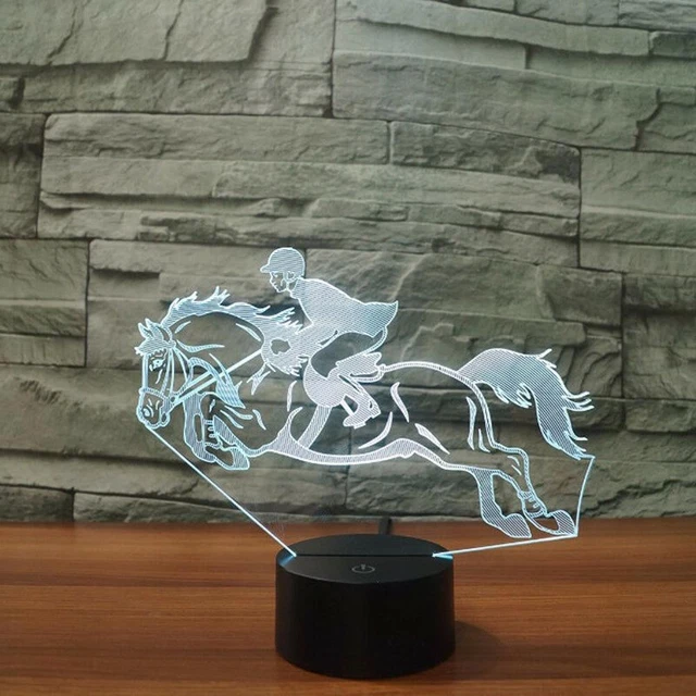 7 COLOR CHANGING 3D Illusion Night Light English Horse Riding USB Touch ...