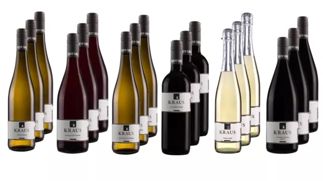 Weingut Kraus: 18 Fl. liebliche Weinprobe Probierpaket: Weißwein Rotwein Secco