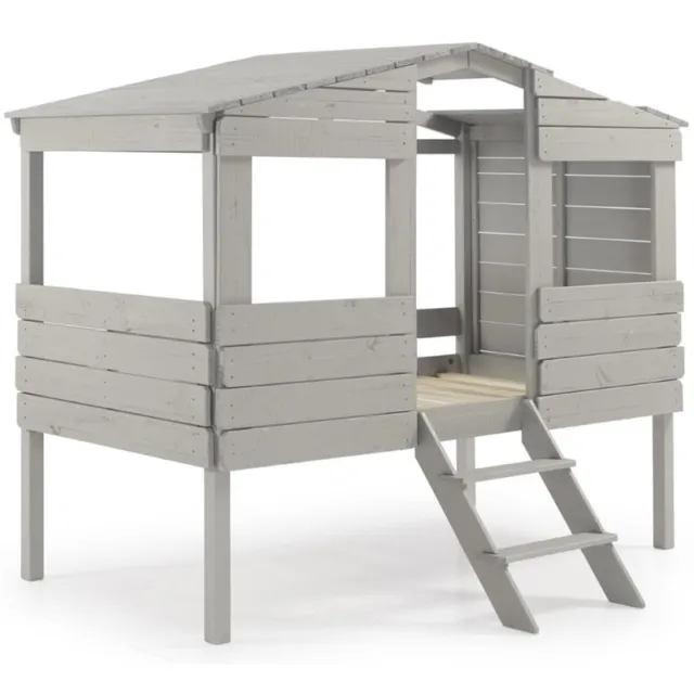Donco Kids Tree House Twin Solid Wood Loft Bed in Rustic Gray