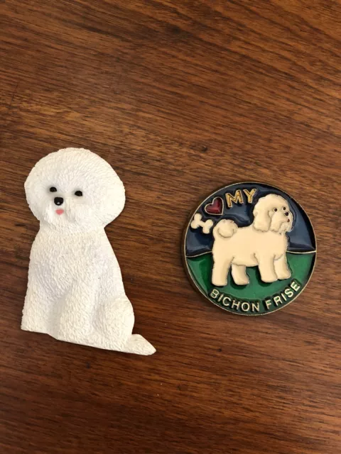 Set of 2 Bichon Frise Fridge Magnets - Dimensional Plastic & Epoxy on Metal-CUTE