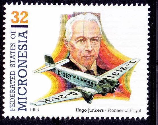 Hugo Junkers, German engineer aircraft designer, Micronesia 1995 MNH