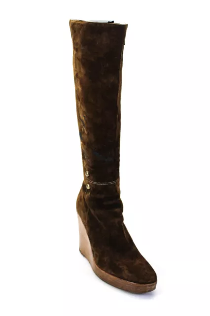 Christian Louboutin Womens Wedge Heel Knee High Boots Brown Suede Size 38.5 8.5
