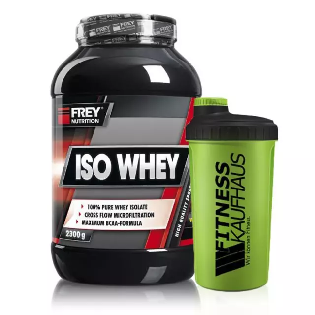 (46,04 EUR/kg) Frey Nutrition ISO Whey 2300g Eiweiss + Shaker Geschmack wählbar