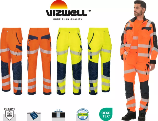 Warnschutz Pantalon à Pinces de Travail Tenue Vizwell Flex Hi Viz