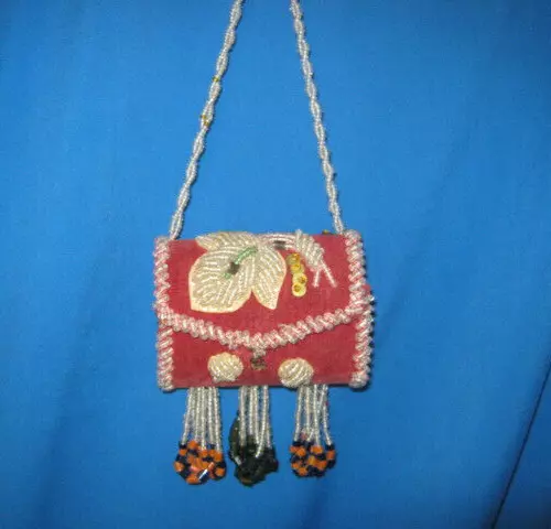 Antique Native American Iroquois Heavily Beaded Bag Whimsy Sewing Purse