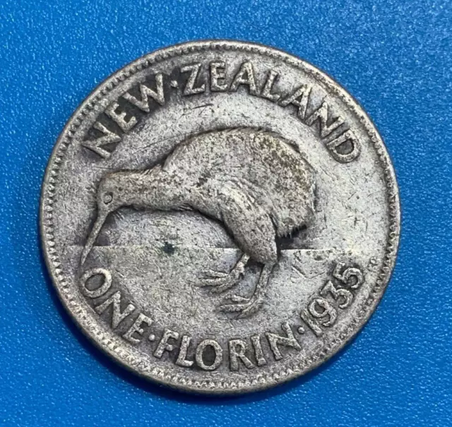 1935 New Zealand Florin Silver Coin