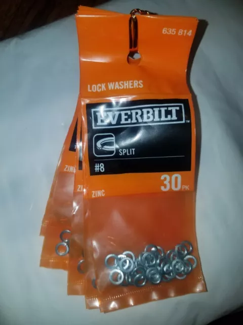5 Pk Everbilt #8 Steel Zinc Plated Split Lock Washer @ 30/Pk 635814
