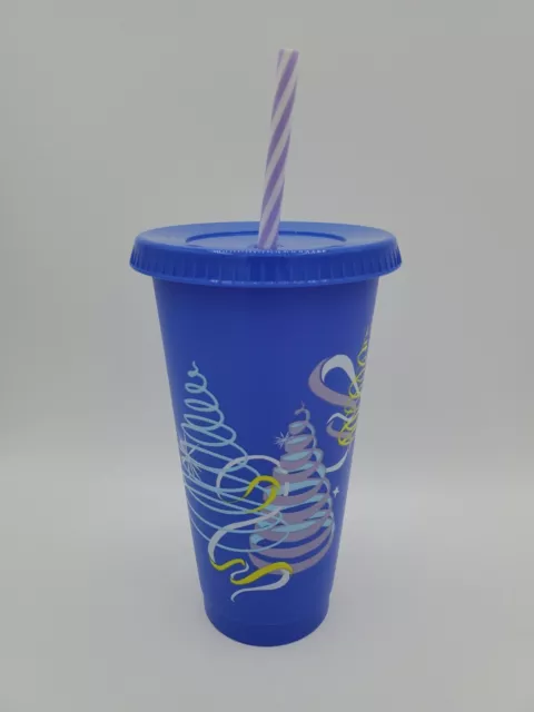 Starbucks 2023 Christmas 24oz Color Changing Reusable Cold Cup Purple with Straw