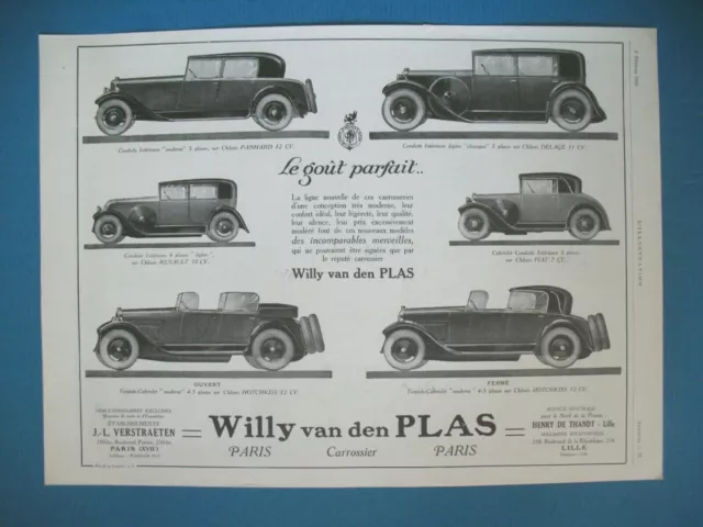 Publicite De Presse Willy Van Den Plas Automobile Le Gout Parfait French Ad 1926