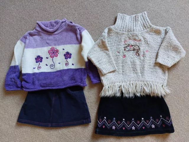 Girls 2 Outfit Bundle Skirt Jumper Age 6-12 9-12 Months Joblot