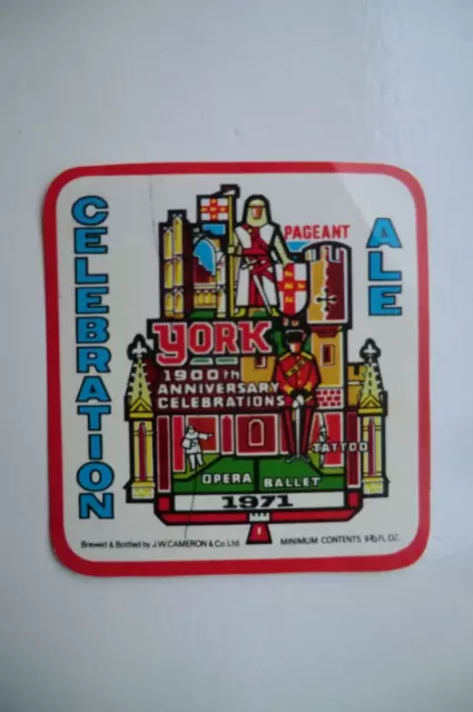 Mint 1971 Cameron Harlepool York 1900 Celebration Ale Brewery Beer Bottle Label