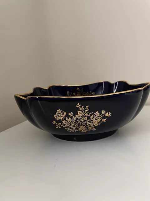 Vintage Limoges France Square Bowl Cobalt Blue/22k Gold 3