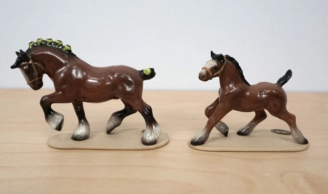 2 Retired Hagen Renaker Mini Clydesdale Stallion Foal Figurines
