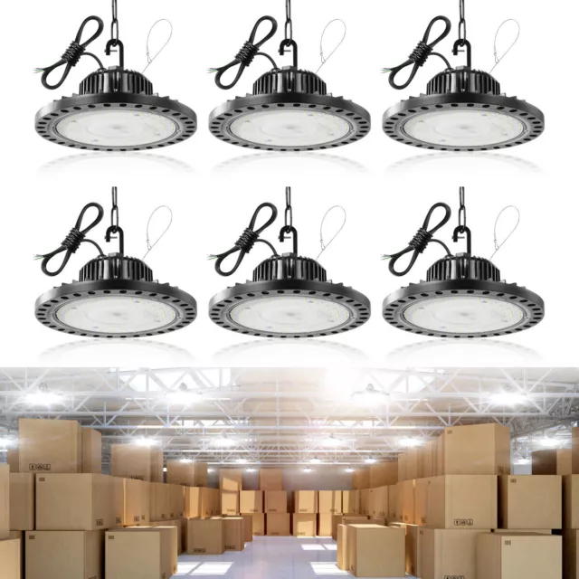 6Pack 100W LED High Bay Light UFO Factory Workshop Warehouse Industrial Lights