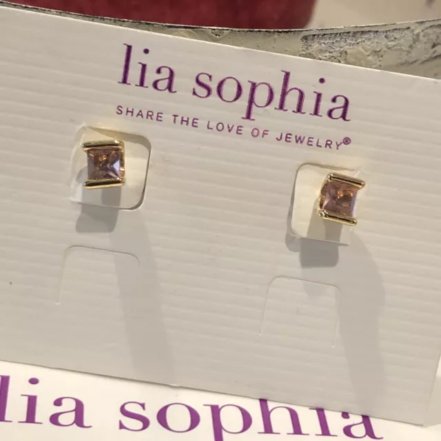 Lia Sophia Vintage Retired Crystal Palette Birthday Stud Earrings June Pink Gold