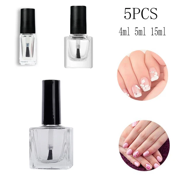 5 botellas vacías esmalte de uñas de vidrio transparente de 4-15 ml, tubos cuadrados redondos