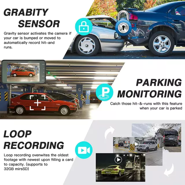 Touch Screen Dash Cam 4" 1080P Dual Lens Car DVR Recorder Front And Rear Camera 3