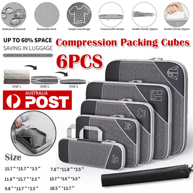 3/6PCS Travel Storage Suitcases Compression Bags Luggage Organiser Packing Cubes