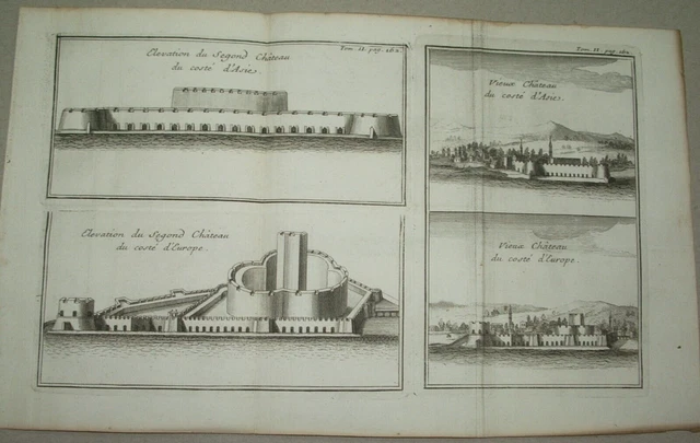 CHATEAUX vues plans de Turquie de Grèce 2 gravures 1717 voyage Piton Tournefort