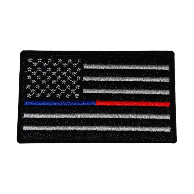 US Flag Blue & Red Line Patch Embroidered Iron-On Applique Police Support