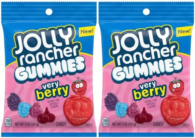 2x Jolly Rancher Gummies Very Berry Flavor 141g Chewy Candy Peg Bag- BB: 04/2024