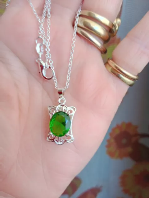 Collana ciondolo autentico smeraldo naturale con GARANZIA argento 925 NUOVA