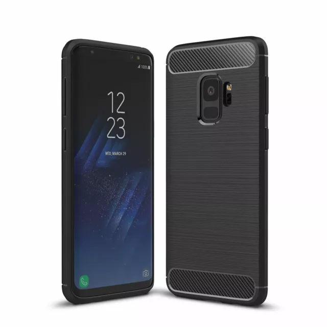 For SAMSUNG GALAXY S9 CARBON FIBER CASE SHOCKPROOF SLIM HEAVY DUTY BLACK COVER