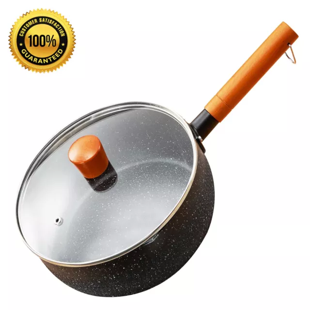 9 In Large Deep Frying Pan Non Stick With Glass Lid Saute Fry With Handle 5 QT