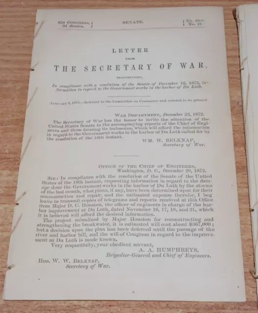 Government Report 1872-1873 Du Luth Harbor Wisconsin Maps