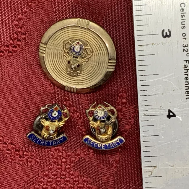 Vtg Lot of 3 Elks BPOE Lodge Memorabilia Bolo Tie Secretary Pins