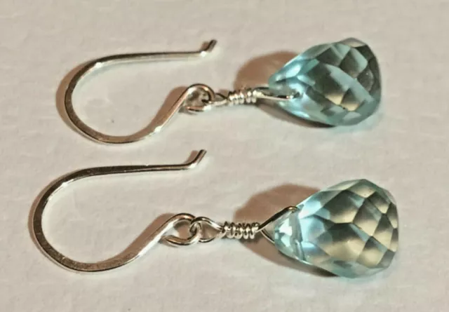 Faceted Aquamarine Quartz Teardrop Briolette & STERLING SILVER Earrings