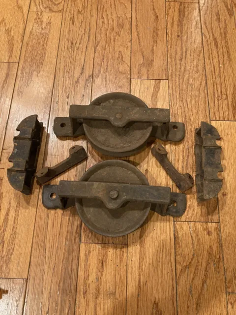 Vintage Pair Cast Iron Barn Door Rollers