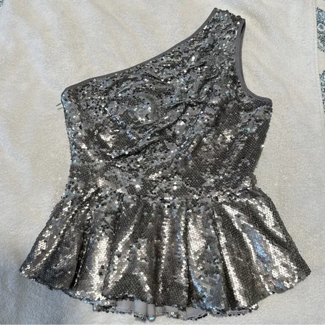 Eliza J One-Shoulder Sequin Peplum Top (size 6)