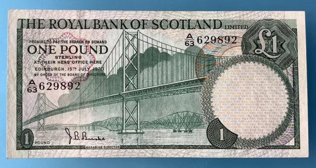 1970 Royal Bank Of Scotland One Pound £1 Banknote unc/ref d2