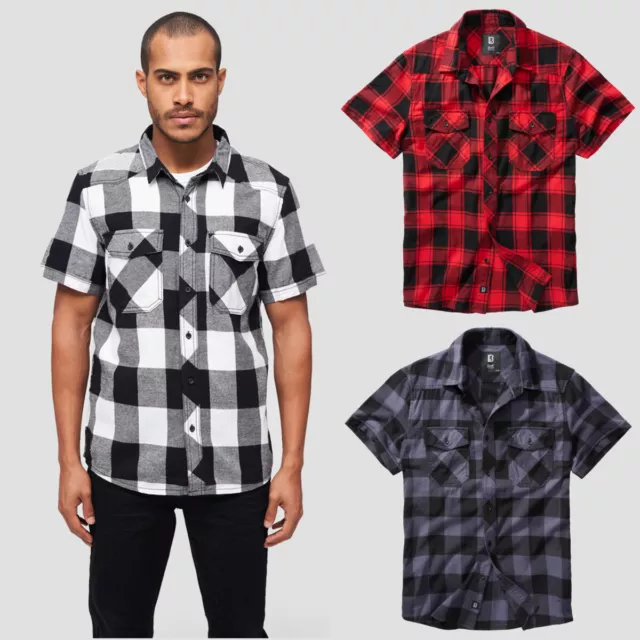 Brandit Checkshirt Halfsleeve Tempo Libero Quadri Flanella Camicia Corto Uomo