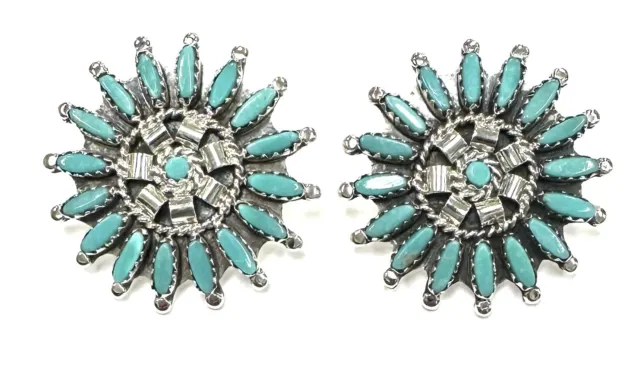 Native American sterling silver Navajo Turquoise Cluster Post earrings
