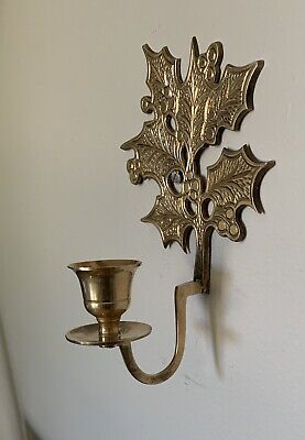 India Brass Christmas Wall Sconce Vintage Candle Holder Holly Berries