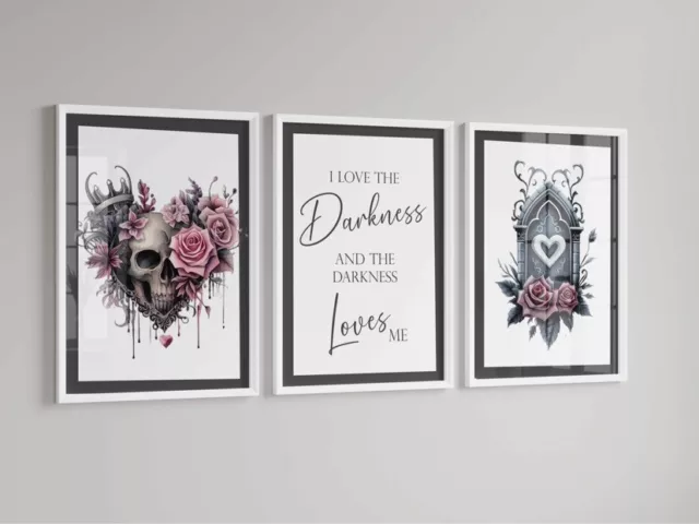 X3 Gothic Skulls Picture , Vintage Skeleton Prints, Gothic print , Home Decor