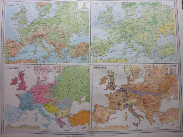 1920 MAP OF EUROPE - OROGRAPHY VEGETATION RACES POPULATION Plate 11 Times Atlas