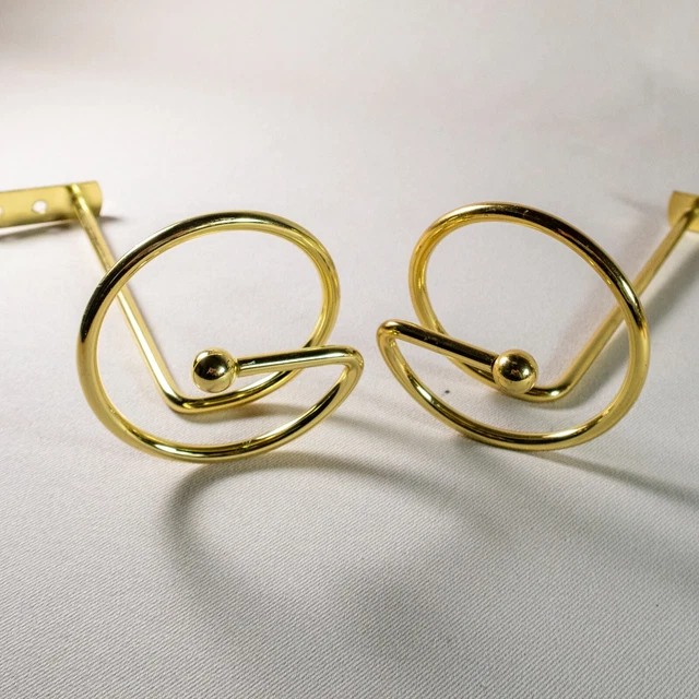 Vintage Spiral Brass Gold Tone Metal Curtain Tie Backs Drapery Hooks Set of 2 15