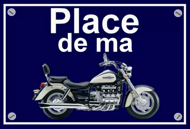 plaque " PLACE DE MA HONDA FC6 coloris crème et bleu (22 cm x 15 cm x 3 mm)