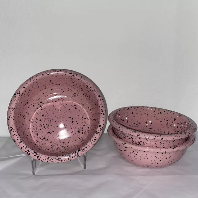 Vintage Crown Corning Prego Granito Pink Black Speckle Speckled Bowls-Set Of 3