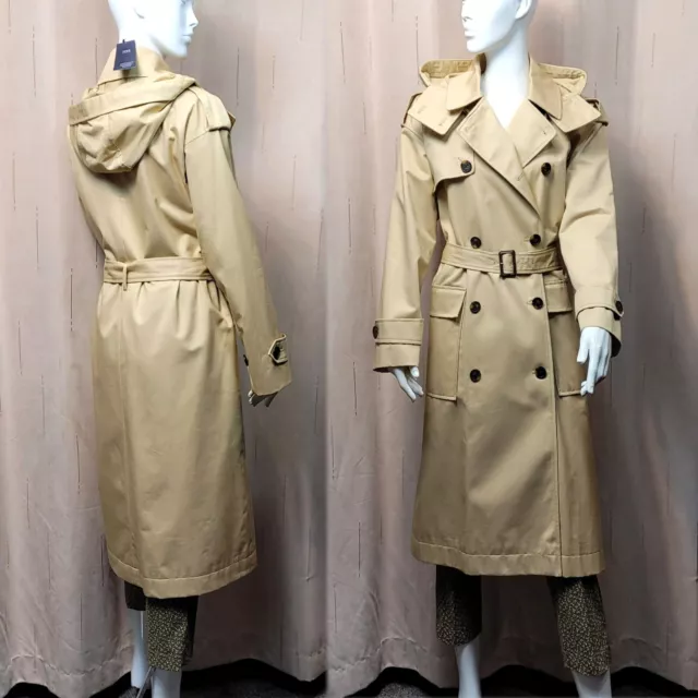 M&S Double Breasted TRENCH COAT with HOOD ~ Size 14 ~ BUFF (rrp £69)