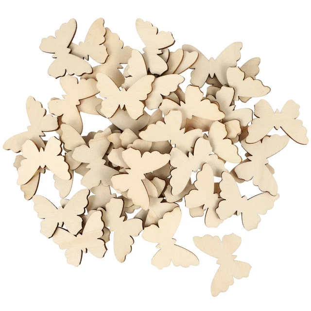 100 Pcs Tableau De Dispersion Copeaux De Bois Log Butterfly Décor Bois En Bois