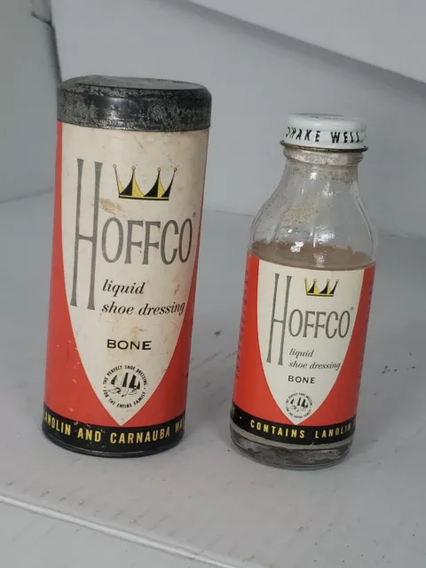 Vintage Hoffco white liquid shoe dressing glass bottle and box