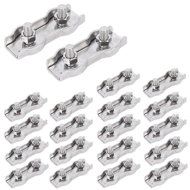 20Pcs M2 Stainless Steel Duplex Wire Rope Clip Cable Clamp, Double Bolt Wire Cab