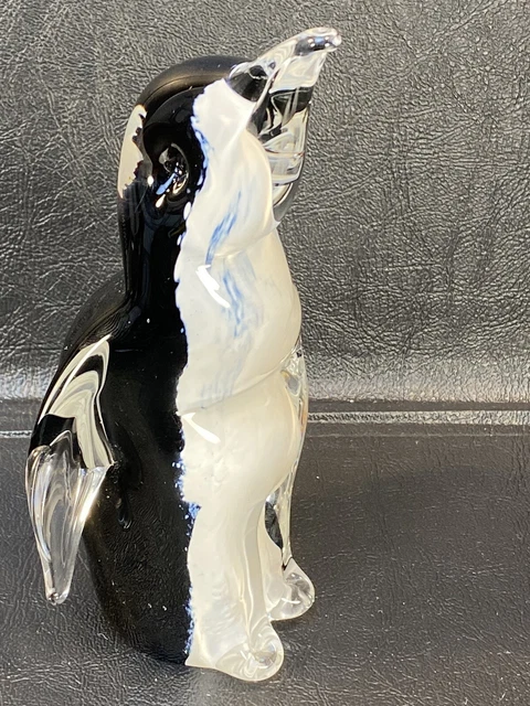 Hand Blown Art Glass Penguin Clear Black White Paperweight Figure Ronnoby Sweden
