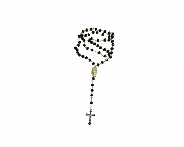 Crystal Glass Rosary Beads Necklace With Cross 2